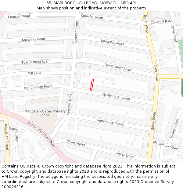 65, MARLBOROUGH ROAD, NORWICH, NR3 4PL: Location map and indicative extent of plot