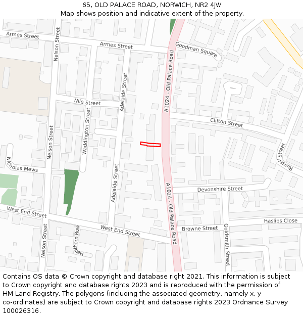 65, OLD PALACE ROAD, NORWICH, NR2 4JW: Location map and indicative extent of plot