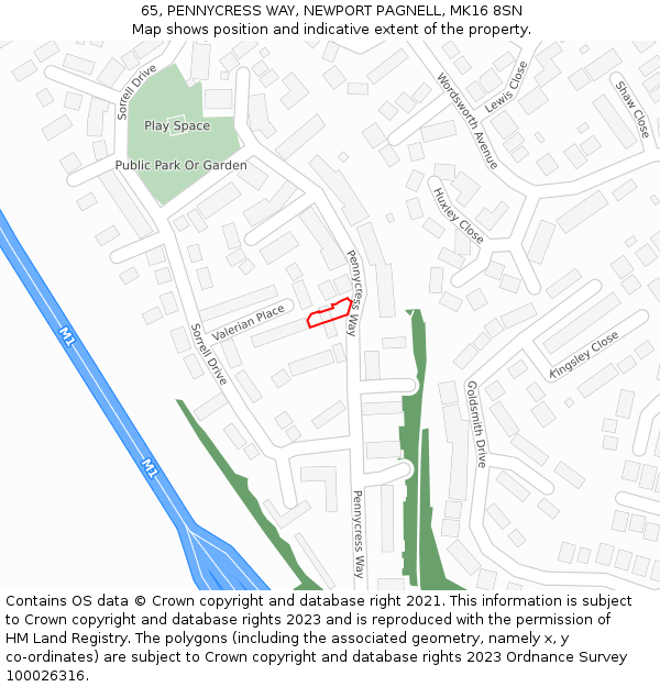 65, PENNYCRESS WAY, NEWPORT PAGNELL, MK16 8SN: Location map and indicative extent of plot