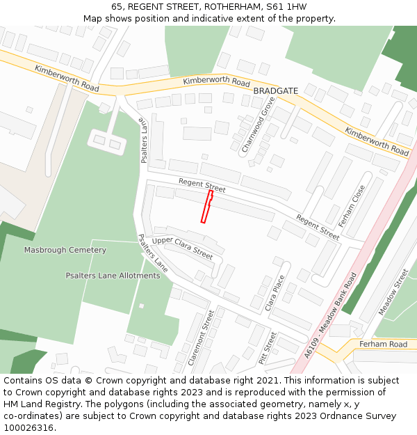 65, REGENT STREET, ROTHERHAM, S61 1HW: Location map and indicative extent of plot