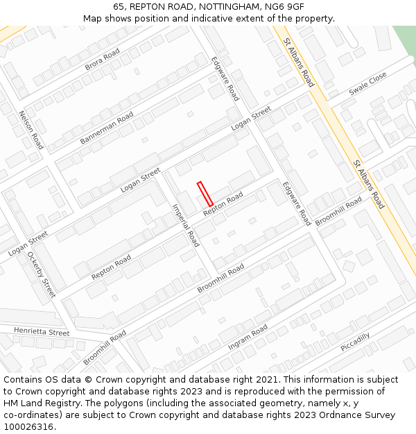 65, REPTON ROAD, NOTTINGHAM, NG6 9GF: Location map and indicative extent of plot