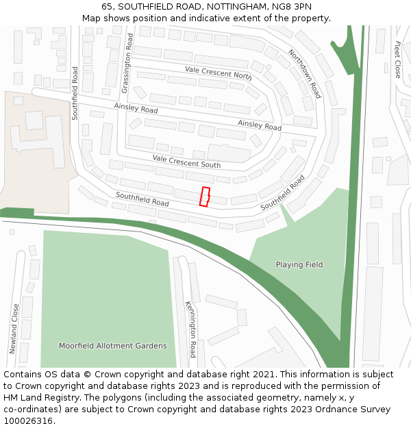 65, SOUTHFIELD ROAD, NOTTINGHAM, NG8 3PN: Location map and indicative extent of plot