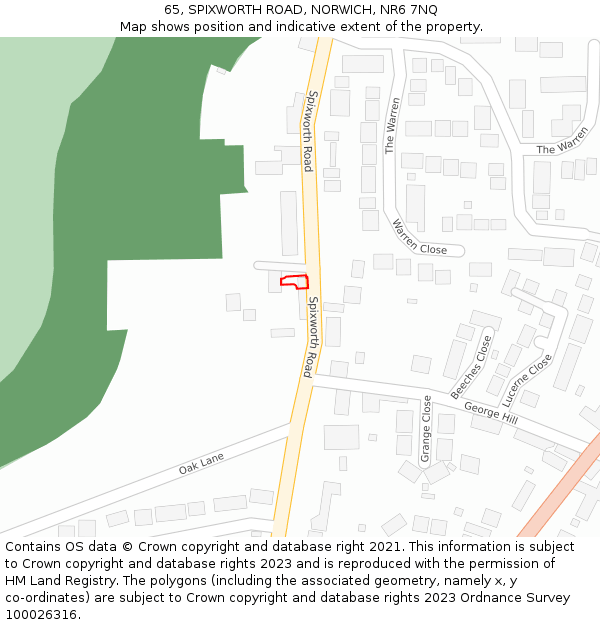 65, SPIXWORTH ROAD, NORWICH, NR6 7NQ: Location map and indicative extent of plot