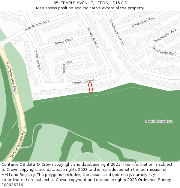 65, TEMPLE AVENUE, LEEDS, LS15 0JS: Location map and indicative extent of plot