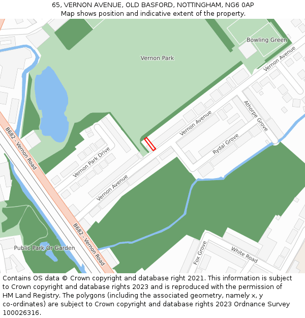 65, VERNON AVENUE, OLD BASFORD, NOTTINGHAM, NG6 0AP: Location map and indicative extent of plot
