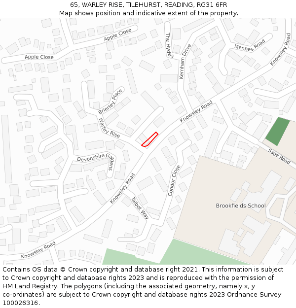 65, WARLEY RISE, TILEHURST, READING, RG31 6FR: Location map and indicative extent of plot