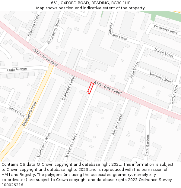 651, OXFORD ROAD, READING, RG30 1HP: Location map and indicative extent of plot