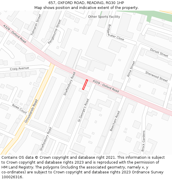 657, OXFORD ROAD, READING, RG30 1HP: Location map and indicative extent of plot