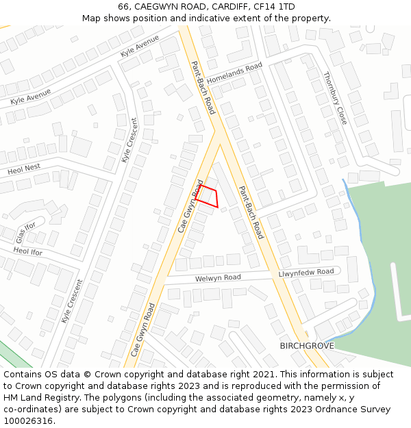 66, CAEGWYN ROAD, CARDIFF, CF14 1TD: Location map and indicative extent of plot