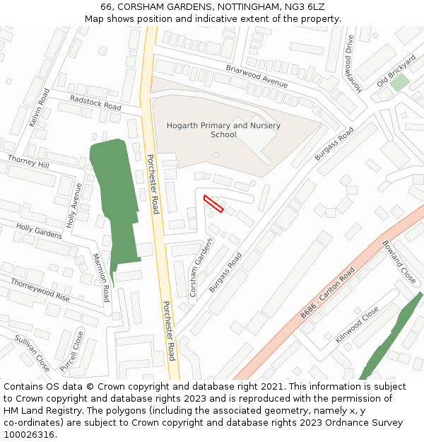66, CORSHAM GARDENS, NOTTINGHAM, NG3 6LZ: Location map and indicative extent of plot