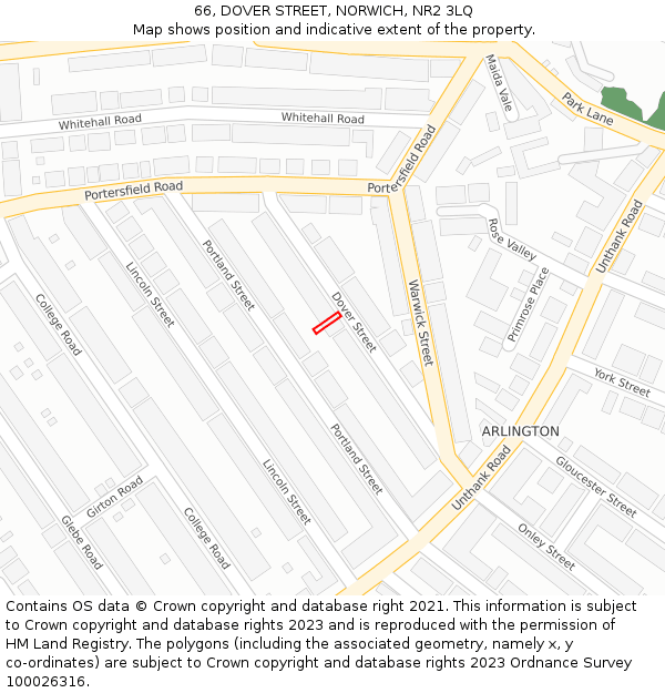 66, DOVER STREET, NORWICH, NR2 3LQ: Location map and indicative extent of plot