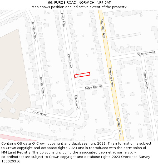 66, FURZE ROAD, NORWICH, NR7 0AT: Location map and indicative extent of plot
