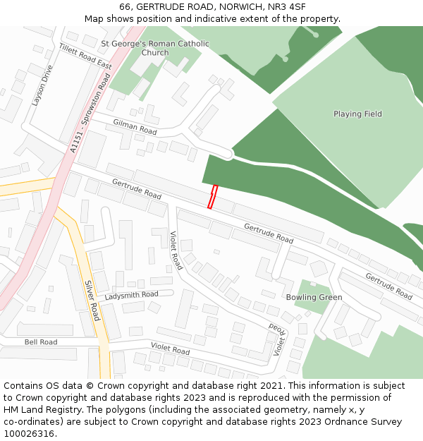 66, GERTRUDE ROAD, NORWICH, NR3 4SF: Location map and indicative extent of plot