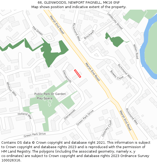 66, GLENWOODS, NEWPORT PAGNELL, MK16 0NF: Location map and indicative extent of plot