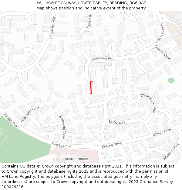 66, HAWKEDON WAY, LOWER EARLEY, READING, RG6 3AP: Location map and indicative extent of plot