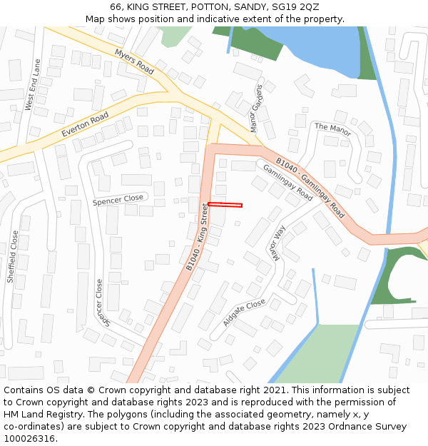 66, KING STREET, POTTON, SANDY, SG19 2QZ: Location map and indicative extent of plot