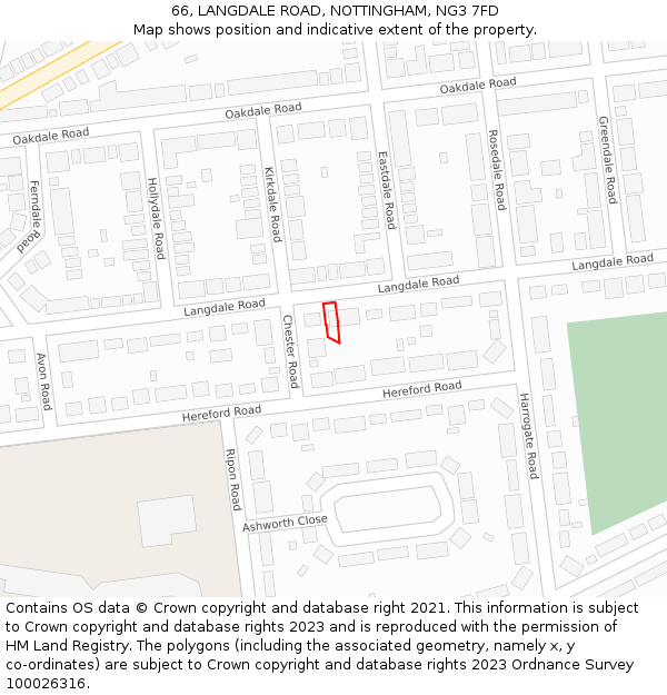 66, LANGDALE ROAD, NOTTINGHAM, NG3 7FD: Location map and indicative extent of plot