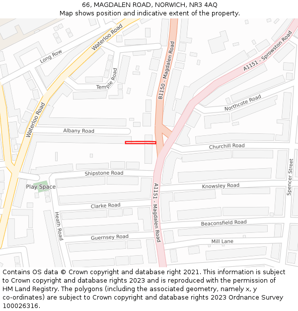 66, MAGDALEN ROAD, NORWICH, NR3 4AQ: Location map and indicative extent of plot
