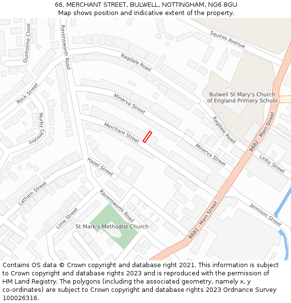 66, MERCHANT STREET, BULWELL, NOTTINGHAM, NG6 8GU: Location map and indicative extent of plot
