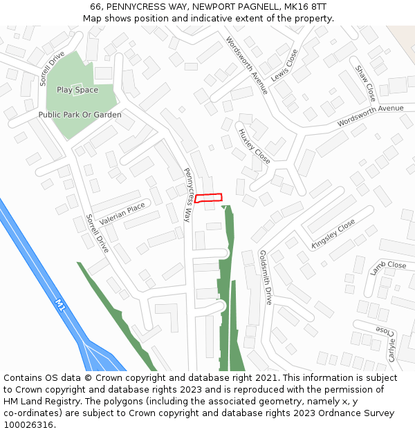 66, PENNYCRESS WAY, NEWPORT PAGNELL, MK16 8TT: Location map and indicative extent of plot