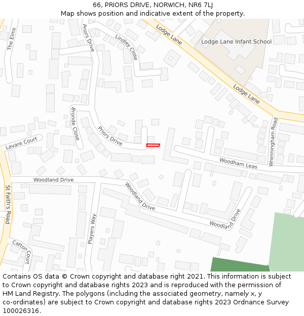 66, PRIORS DRIVE, NORWICH, NR6 7LJ: Location map and indicative extent of plot
