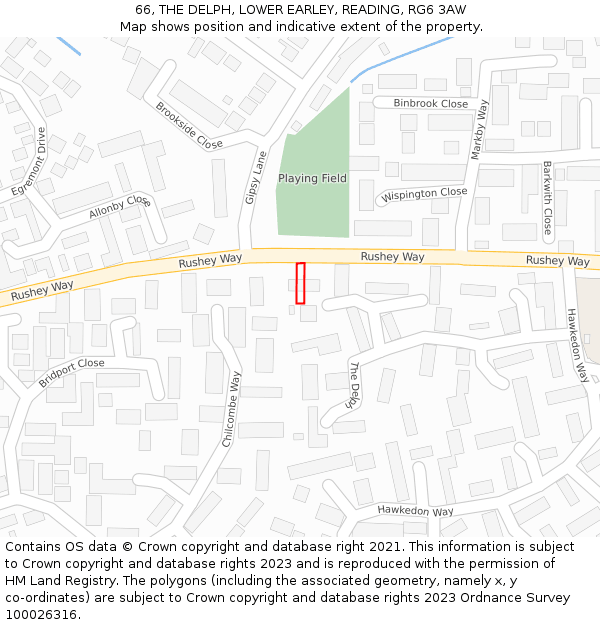 66, THE DELPH, LOWER EARLEY, READING, RG6 3AW: Location map and indicative extent of plot