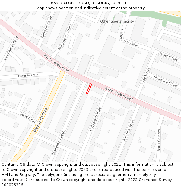 669, OXFORD ROAD, READING, RG30 1HP: Location map and indicative extent of plot