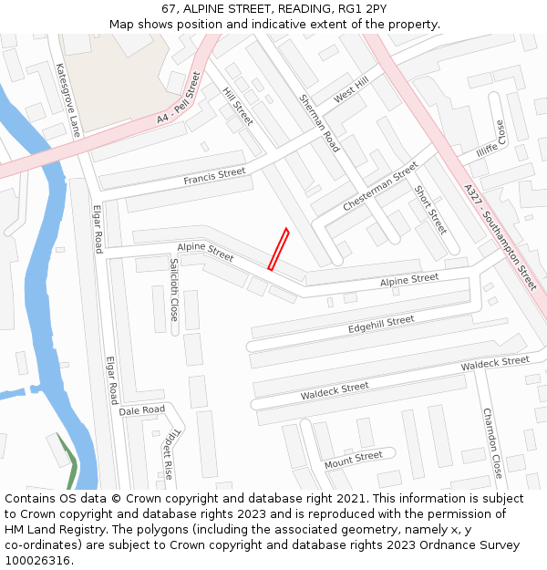 67, ALPINE STREET, READING, RG1 2PY: Location map and indicative extent of plot