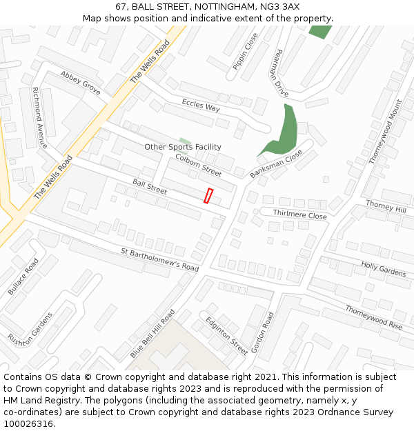 67, BALL STREET, NOTTINGHAM, NG3 3AX: Location map and indicative extent of plot