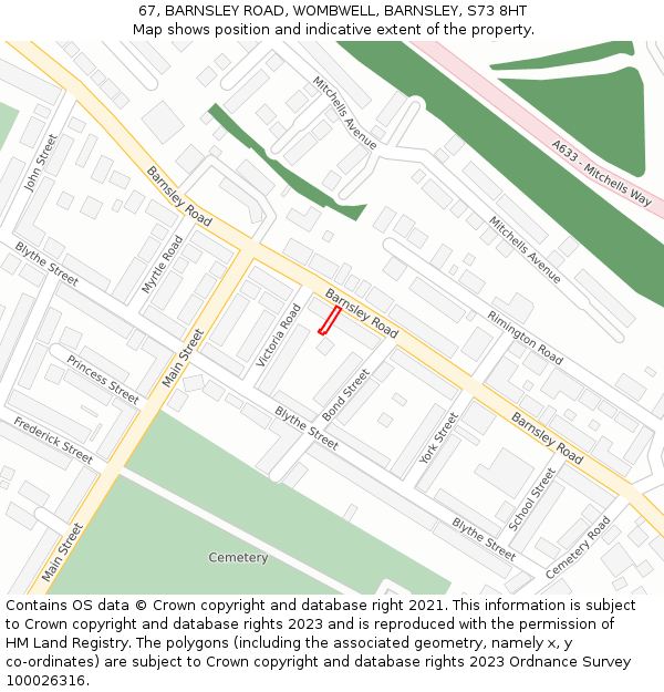 67, BARNSLEY ROAD, WOMBWELL, BARNSLEY, S73 8HT: Location map and indicative extent of plot