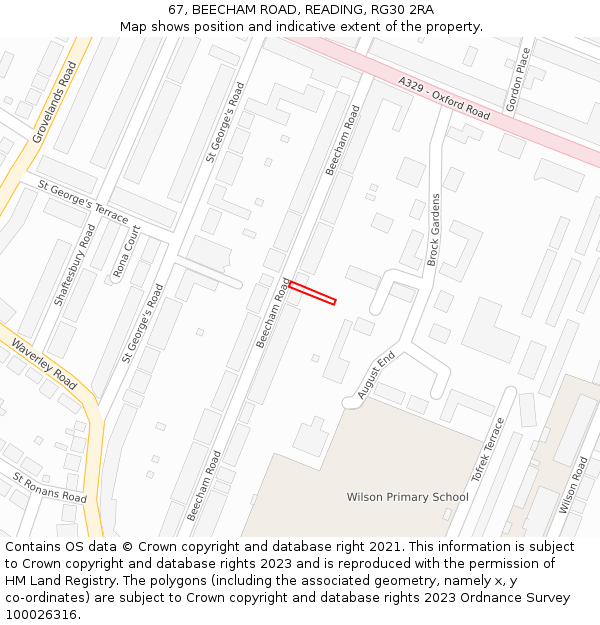 67, BEECHAM ROAD, READING, RG30 2RA: Location map and indicative extent of plot