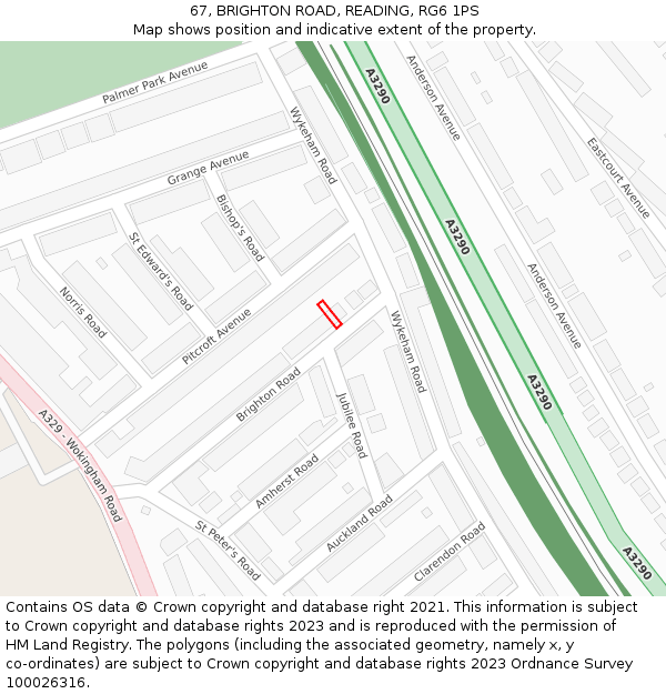 67, BRIGHTON ROAD, READING, RG6 1PS: Location map and indicative extent of plot