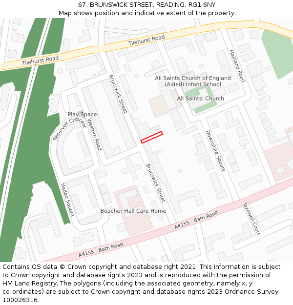 67, BRUNSWICK STREET, READING, RG1 6NY: Location map and indicative extent of plot