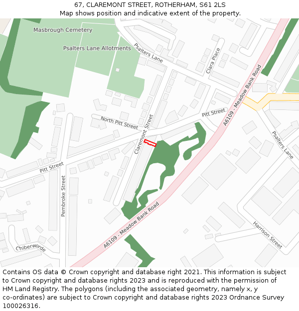 67, CLAREMONT STREET, ROTHERHAM, S61 2LS: Location map and indicative extent of plot