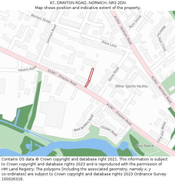 67, DRAYTON ROAD, NORWICH, NR3 2DN: Location map and indicative extent of plot