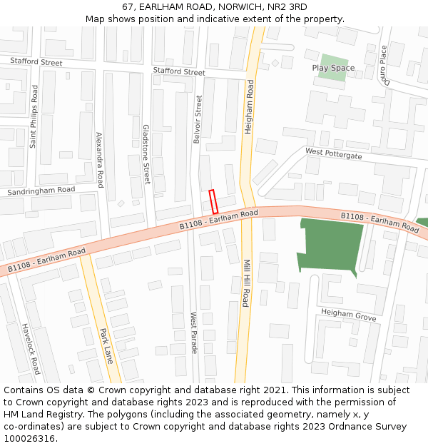 67, EARLHAM ROAD, NORWICH, NR2 3RD: Location map and indicative extent of plot