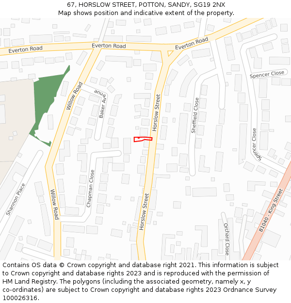67, HORSLOW STREET, POTTON, SANDY, SG19 2NX: Location map and indicative extent of plot