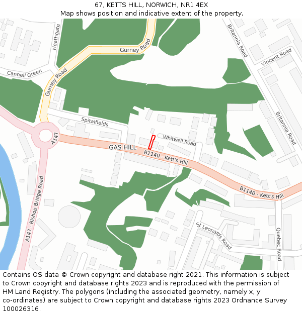 67, KETTS HILL, NORWICH, NR1 4EX: Location map and indicative extent of plot