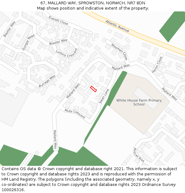 67, MALLARD WAY, SPROWSTON, NORWICH, NR7 8DN: Location map and indicative extent of plot