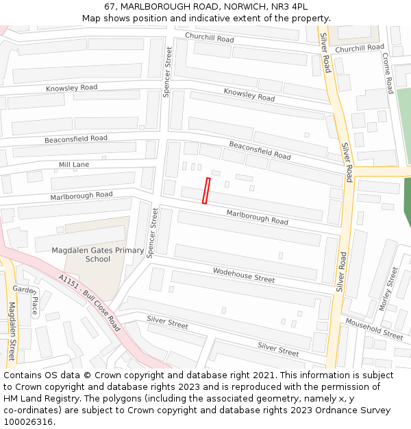 67, MARLBOROUGH ROAD, NORWICH, NR3 4PL: Location map and indicative extent of plot