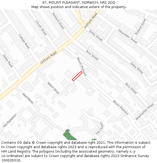 67, MOUNT PLEASANT, NORWICH, NR2 2DQ: Location map and indicative extent of plot