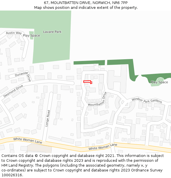 67, MOUNTBATTEN DRIVE, NORWICH, NR6 7PP: Location map and indicative extent of plot