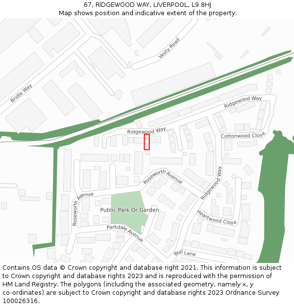 67, RIDGEWOOD WAY, LIVERPOOL, L9 8HJ: Location map and indicative extent of plot