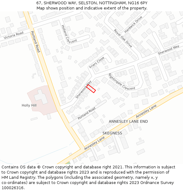 67, SHERWOOD WAY, SELSTON, NOTTINGHAM, NG16 6PY: Location map and indicative extent of plot