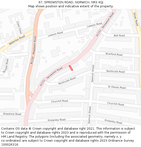 67, SPROWSTON ROAD, NORWICH, NR3 4QJ: Location map and indicative extent of plot