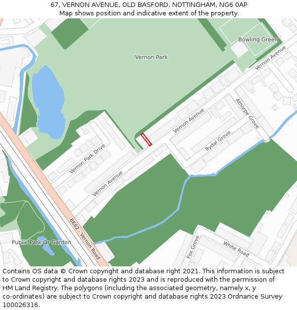 67, VERNON AVENUE, OLD BASFORD, NOTTINGHAM, NG6 0AP: Location map and indicative extent of plot