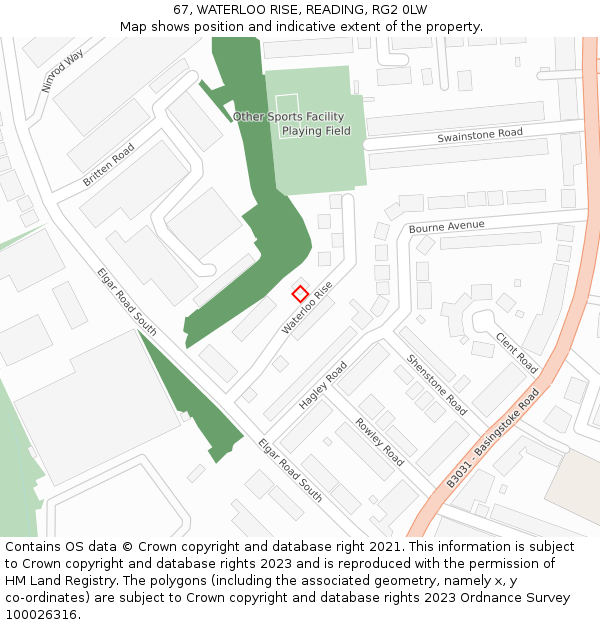 67, WATERLOO RISE, READING, RG2 0LW: Location map and indicative extent of plot