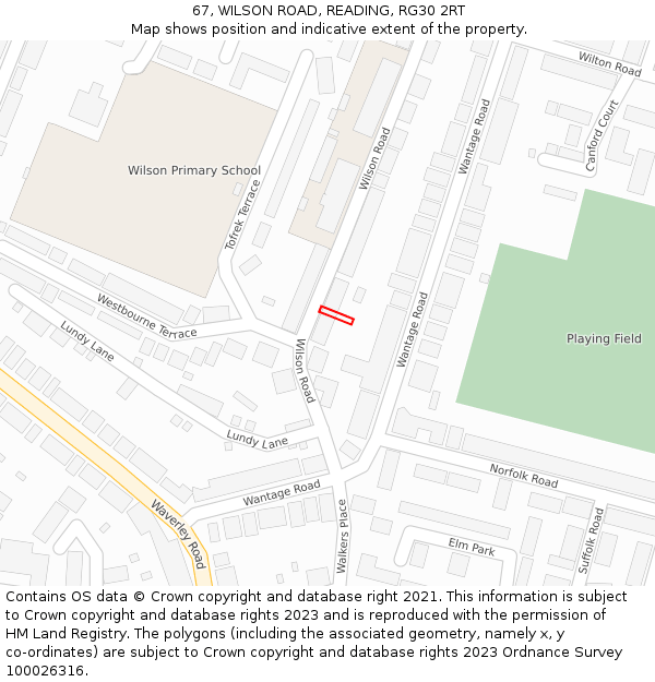 67, WILSON ROAD, READING, RG30 2RT: Location map and indicative extent of plot