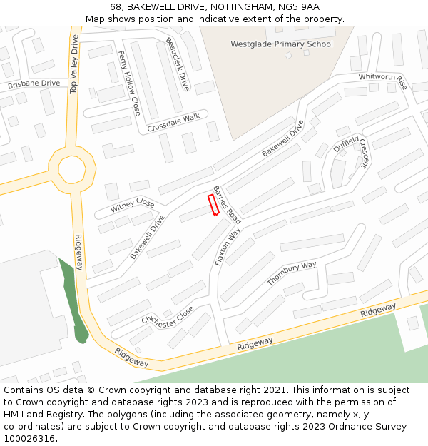 68, BAKEWELL DRIVE, NOTTINGHAM, NG5 9AA: Location map and indicative extent of plot