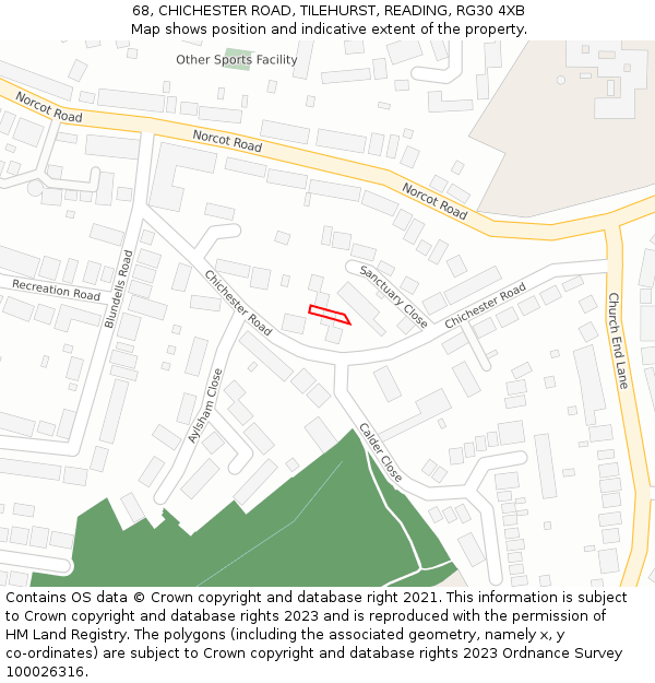 68, CHICHESTER ROAD, TILEHURST, READING, RG30 4XB: Location map and indicative extent of plot